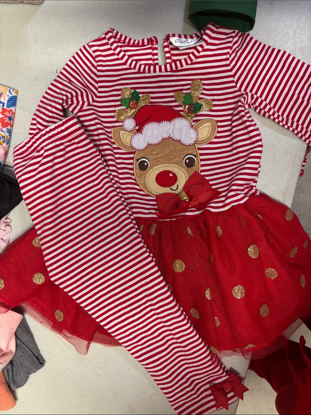 Emily Rose Red and White Striped Reindeer Tutu Legging Set